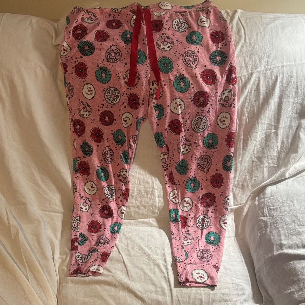 Pink Donut Print Pajama Pants